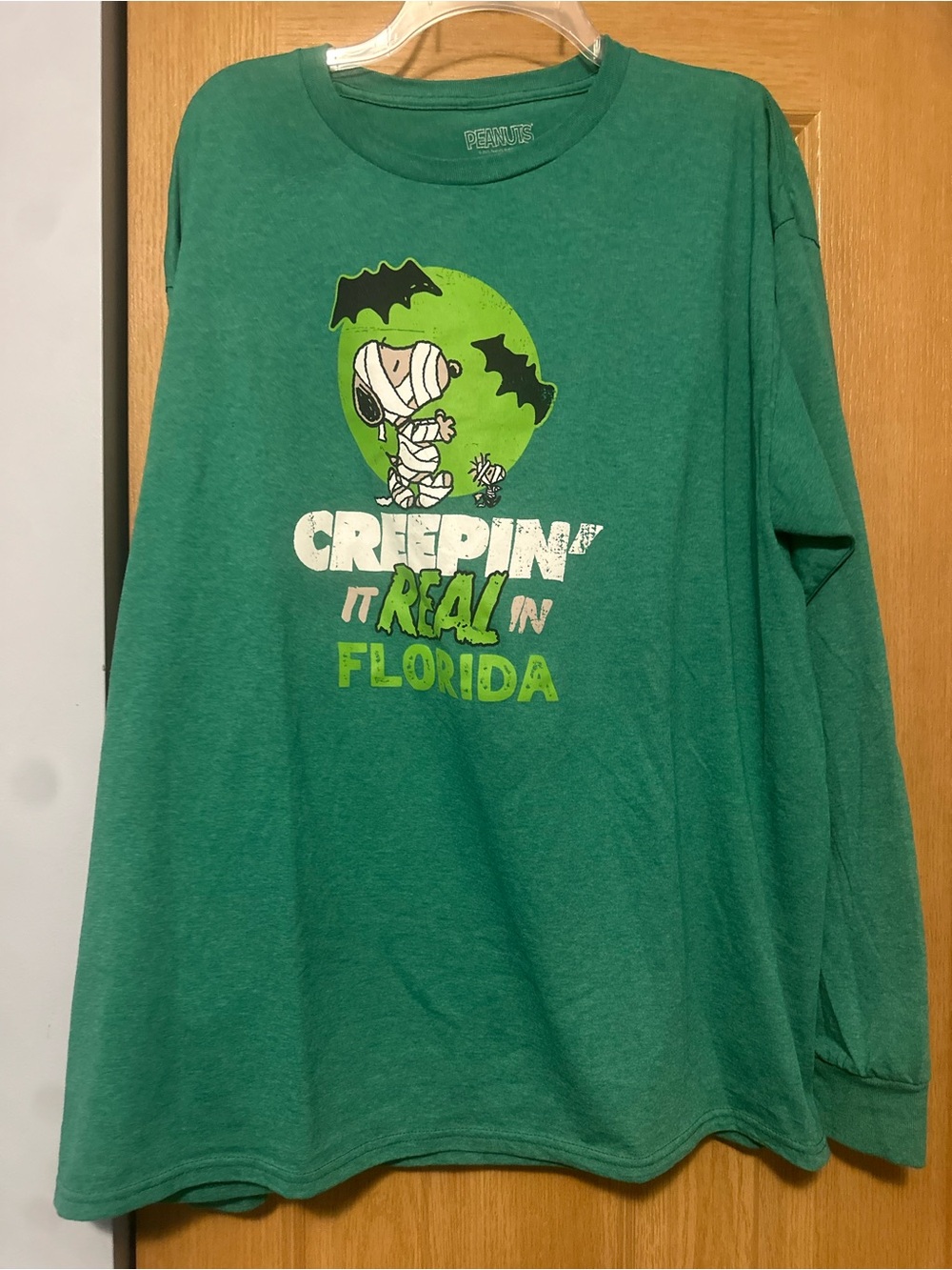 Peanuts Green Long-Sleeve Tee with Mummy Snoopy and Bats